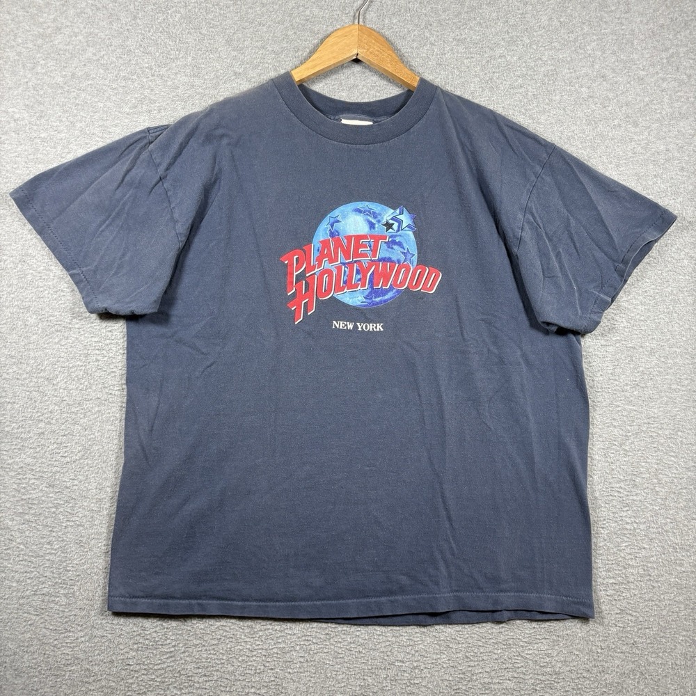 VTG 90s Planet Hollywood New York T Shirt XL Single Stitch Made USA Faded Blue